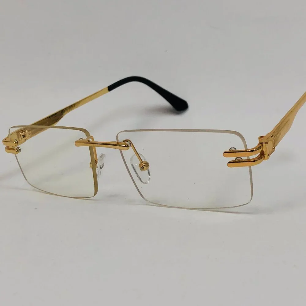 Men Sunglasses Clear Lens Rimless Luxury Retro‎ Shades Gold Metal Hip Hop Lentes